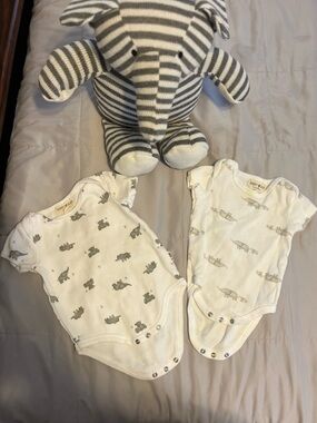 NWOT Baby One-Piece Bodysuits in White with Gray Elephant Prints - Set of 2